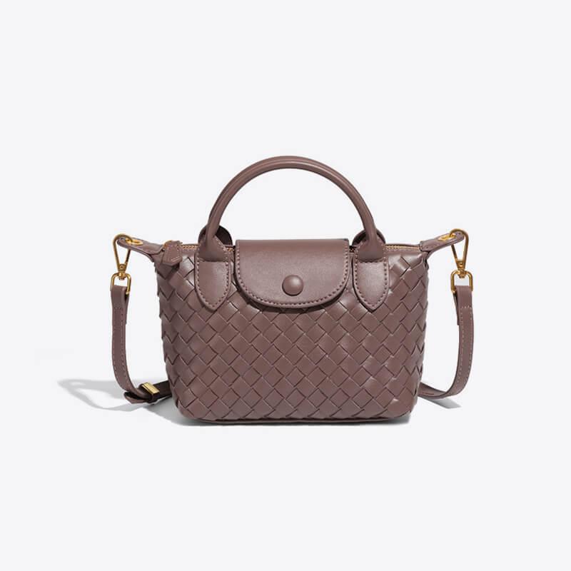 Geflochtene Damenhandtasche mit verstellbarem Schulterriemen-Dunkelbraun-Luzern Mode