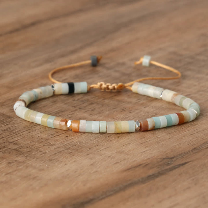 Armband aus Naturstein | Geflochten | Verstellbar | Edelstein-Amazonit-Luzern Mode