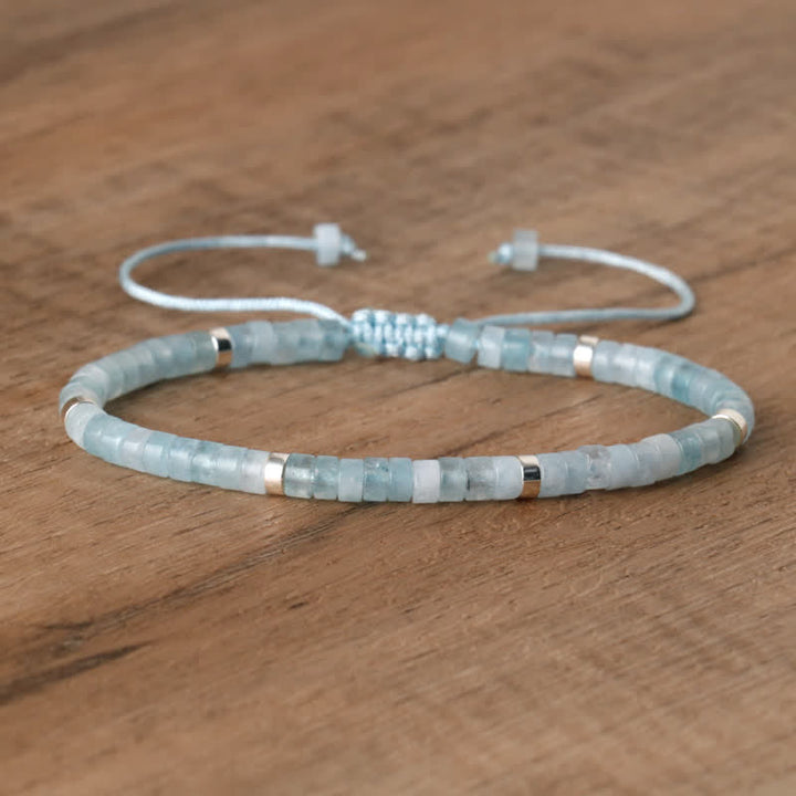 Armband aus Naturstein | Geflochten | Verstellbar | Edelstein-Aquamarin-Luzern Mode