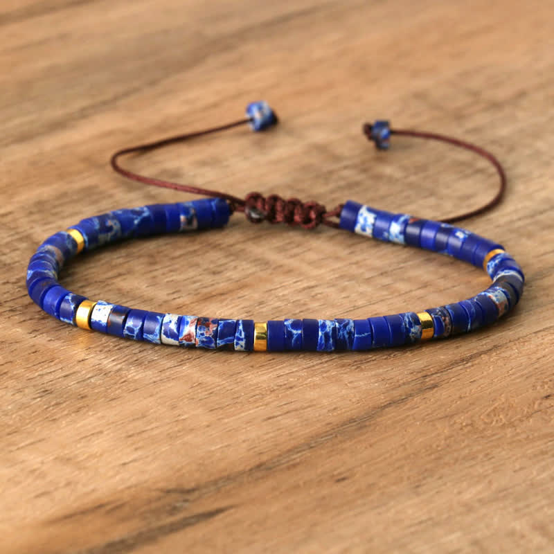 Armband aus Naturstein | Geflochten | Verstellbar | Edelstein-Blauer Kaiserstein-Luzern Mode