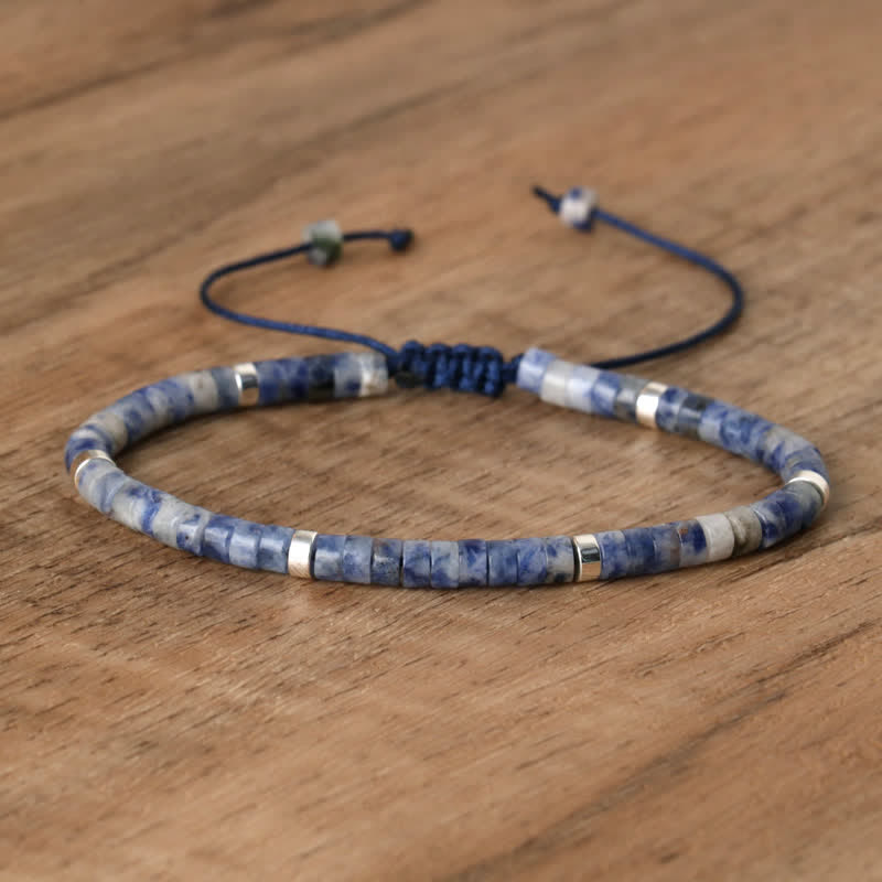 Armband aus Naturstein | Geflochten | Verstellbar | Edelstein-Blauwgevlekte jaspis-Luzern Mode
