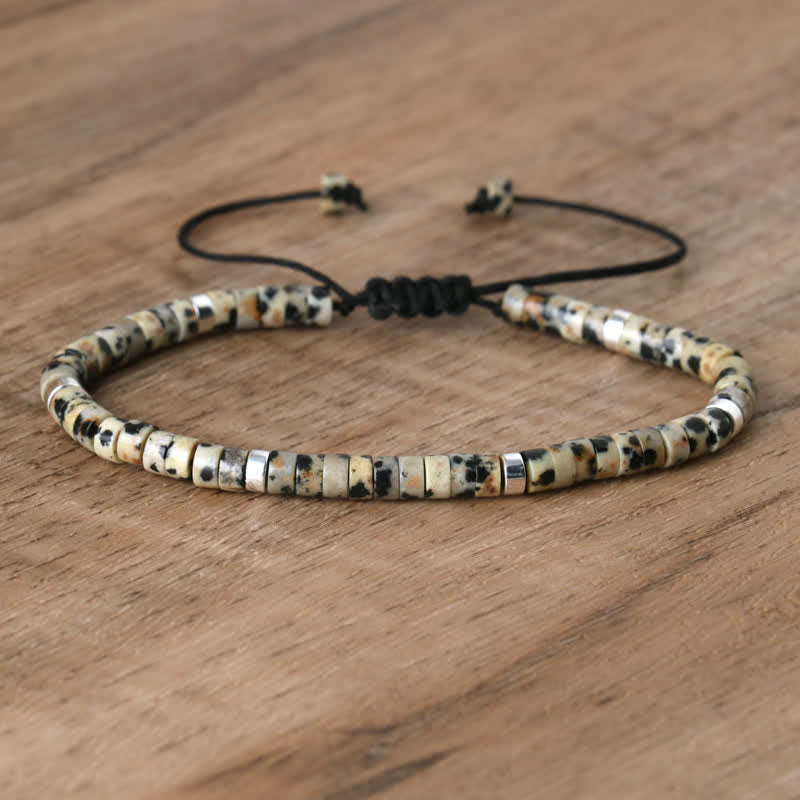Armband aus Naturstein | Geflochten | Verstellbar | Edelstein-Dalmatiner Jaspis-Luzern Mode
