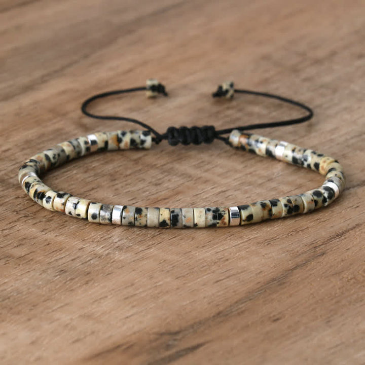 Armband aus Naturstein | Geflochten | Verstellbar | Edelstein-Dalmatiner Jaspis-Luzern Mode