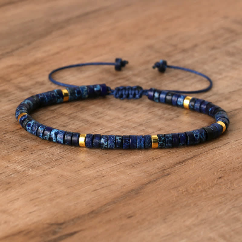 Armband aus Naturstein | Geflochten | Verstellbar | Edelstein-Dunkelblauer Kaiserstein-Luzern Mode