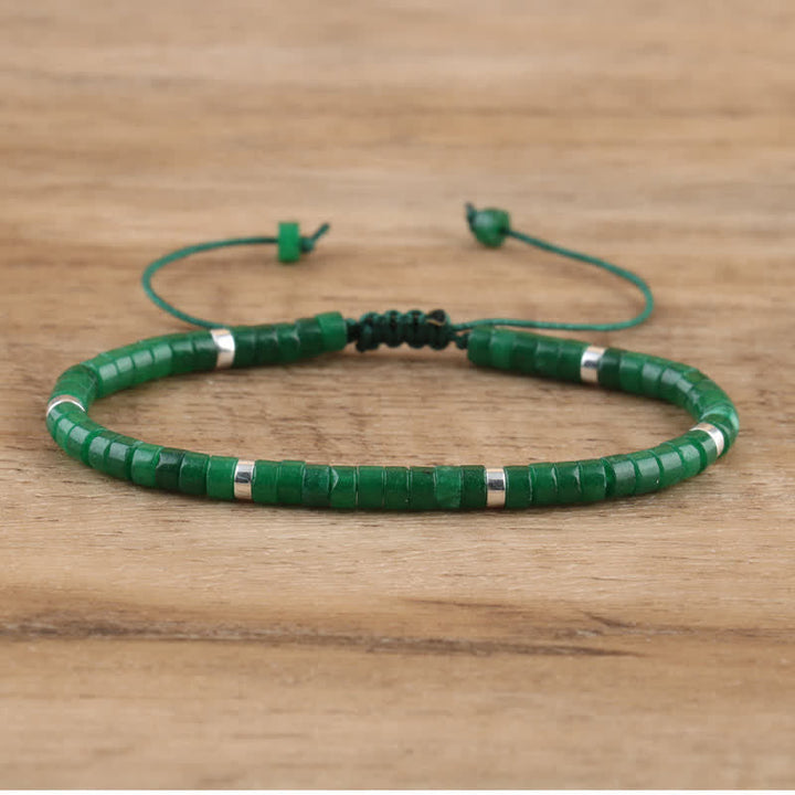 Armband aus Naturstein | Geflochten | Verstellbar | Edelstein-Dunkelgrüner Jade-Luzern Mode