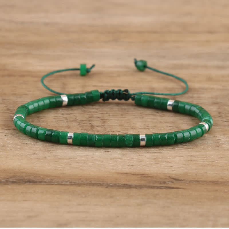 Armband aus Naturstein | Geflochten | Verstellbar | Edelstein-Dunkelgrüner Jade-Luzern Mode