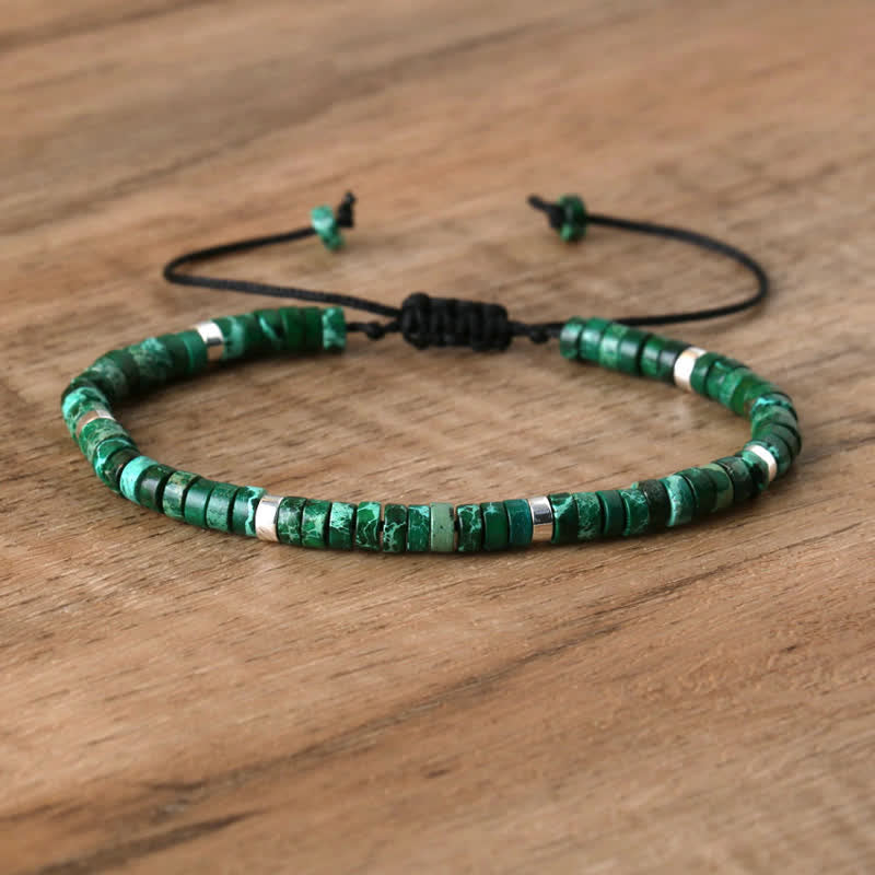 Armband aus Naturstein | Geflochten | Verstellbar | Edelstein-Dunkelgrüner Kaiserstein-Luzern Mode