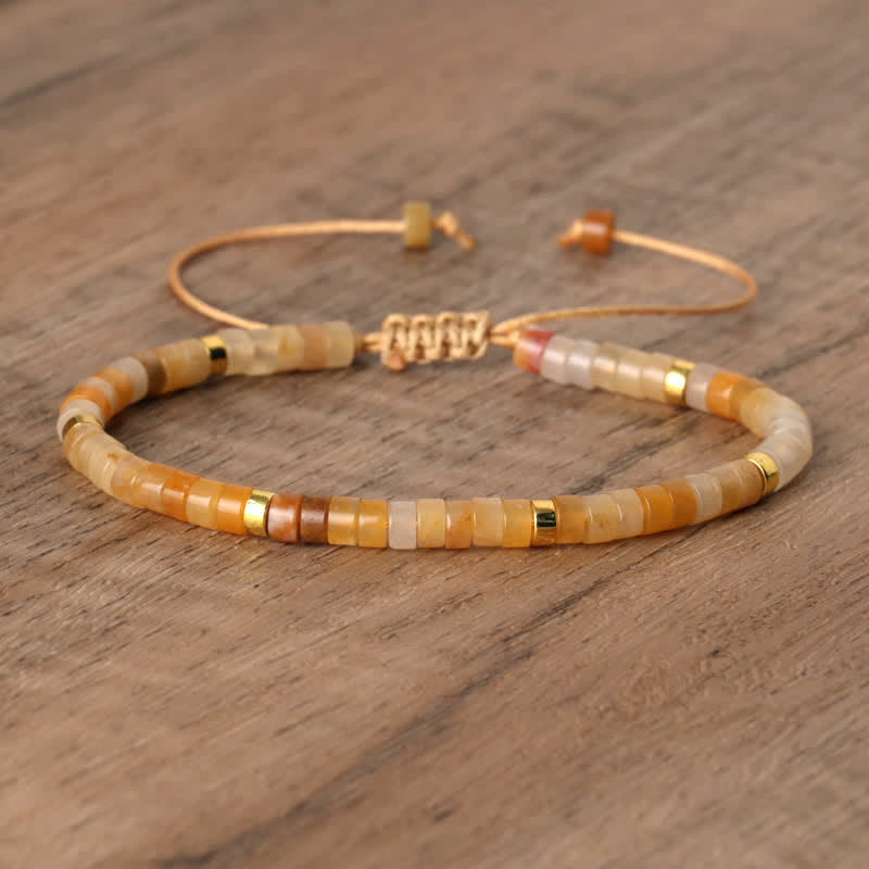 Armband aus Naturstein | Geflochten | Verstellbar | Edelstein-Gelber Aventurin-Luzern Mode
