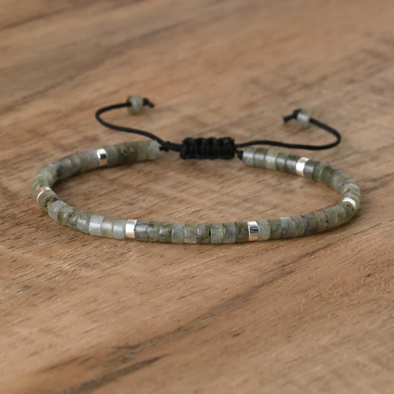 Armband aus Naturstein | Geflochten | Verstellbar | Edelstein-Grauer Blitzstein-Luzern Mode