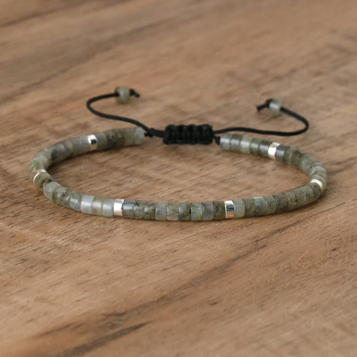Armband aus Naturstein | Geflochten | Verstellbar | Edelstein-Grauer Blitzstein-Luzern Mode