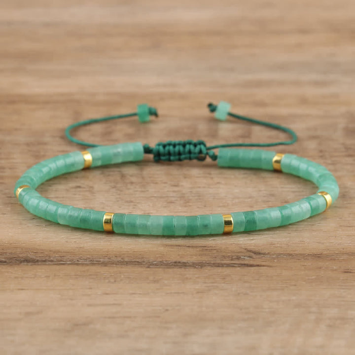Armband aus Naturstein | Geflochten | Verstellbar | Edelstein-Grüner Aventurin-Luzern Mode
