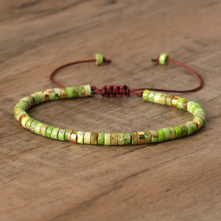 Armband aus Naturstein | Geflochten | Verstellbar | Edelstein-Grüner Kaiserstein-Luzern Mode
