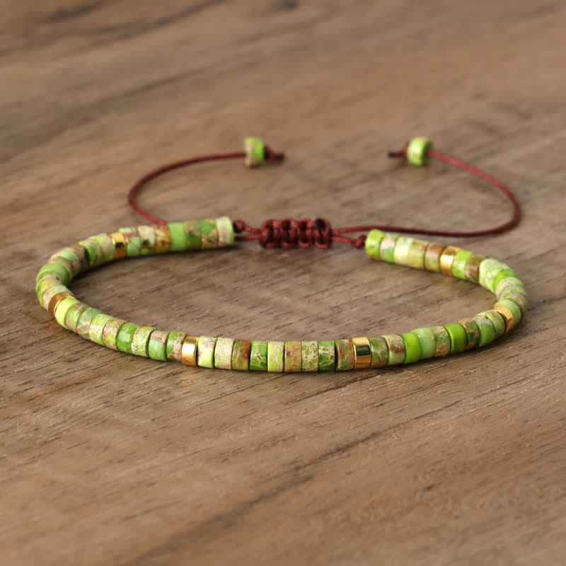 Armband aus Naturstein | Geflochten | Verstellbar | Edelstein-Grüner Kaiserstein-Luzern Mode