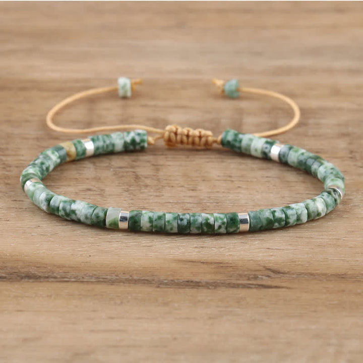 Armband aus Naturstein | Geflochten | Verstellbar | Edelstein-Grüner Punktstein-Luzern Mode