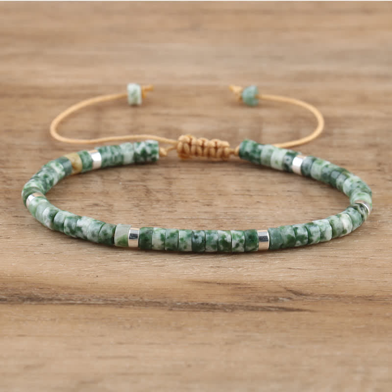 Armband aus Naturstein | Geflochten | Verstellbar | Edelstein-Grüner Punktstein-Luzern Mode