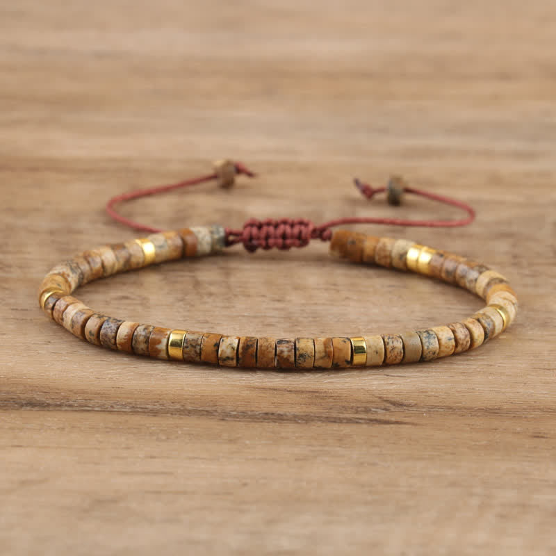 Armband aus Naturstein | Geflochten | Verstellbar | Edelstein-Landschaftsjaspis-Luzern Mode
