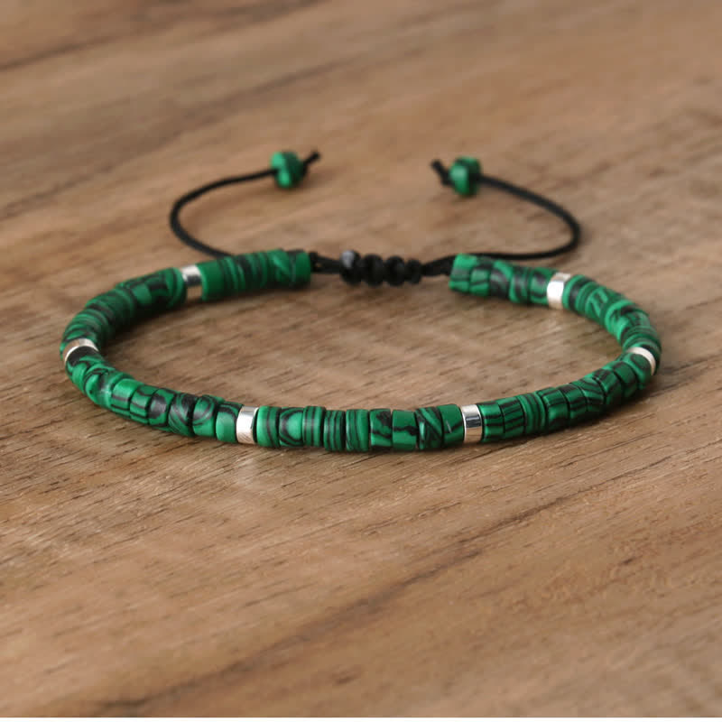 Armband aus Naturstein | Geflochten | Verstellbar | Edelstein-Malachit-Luzern Mode