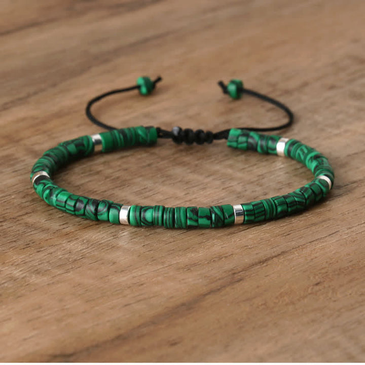 Armband aus Naturstein | Geflochten | Verstellbar | Edelstein-Malachit-Luzern Mode