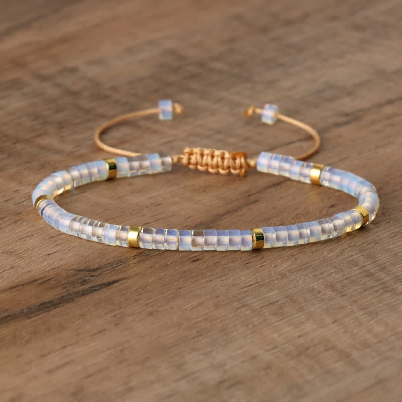 Armband aus Naturstein | Geflochten | Verstellbar | Edelstein-Opalit-Luzern Mode