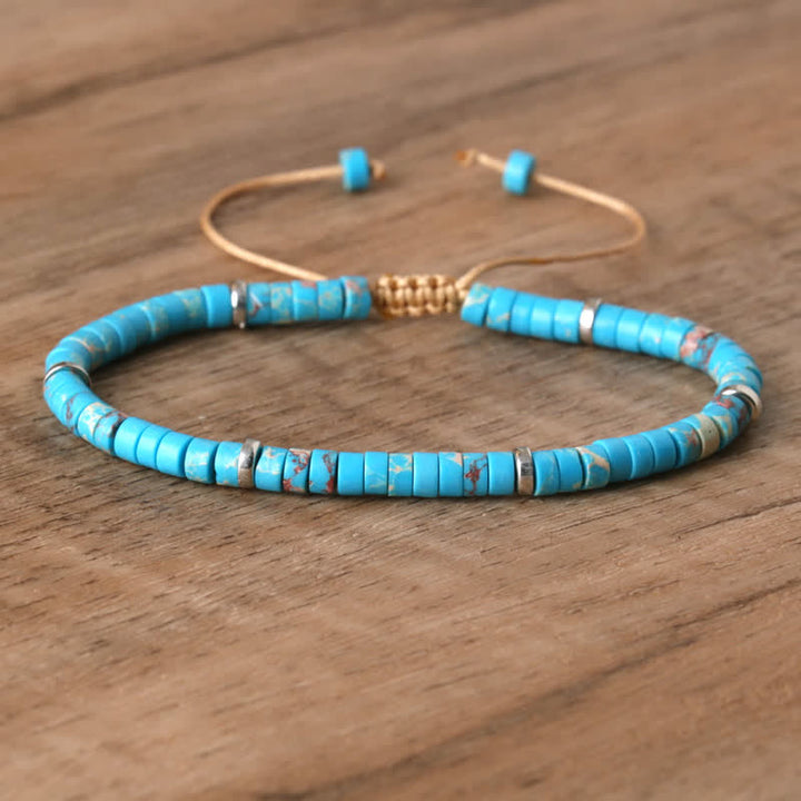 Armband aus Naturstein | Geflochten | Verstellbar | Edelstein-Ozeanblauer Kaiserstein-Luzern Mode