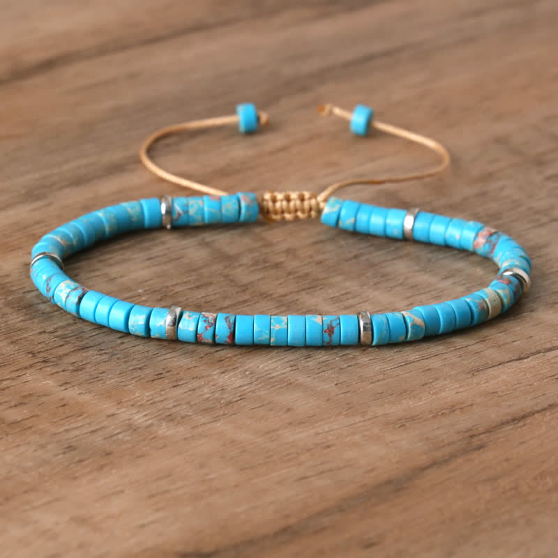 Armband aus Naturstein | Geflochten | Verstellbar | Edelstein-Ozeanblauer Kaiserstein-Luzern Mode