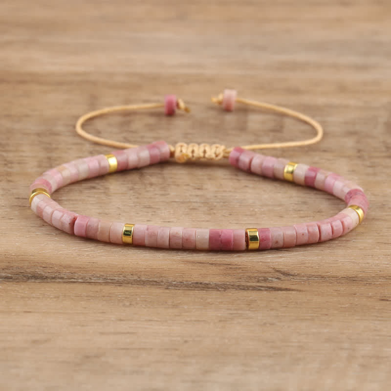 Armband aus Naturstein | Geflochten | Verstellbar | Edelstein-Pflaumenturmalin-Luzern Mode