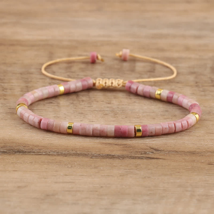 Armband aus Naturstein | Geflochten | Verstellbar | Edelstein-Pflaumenturmalin-Luzern Mode