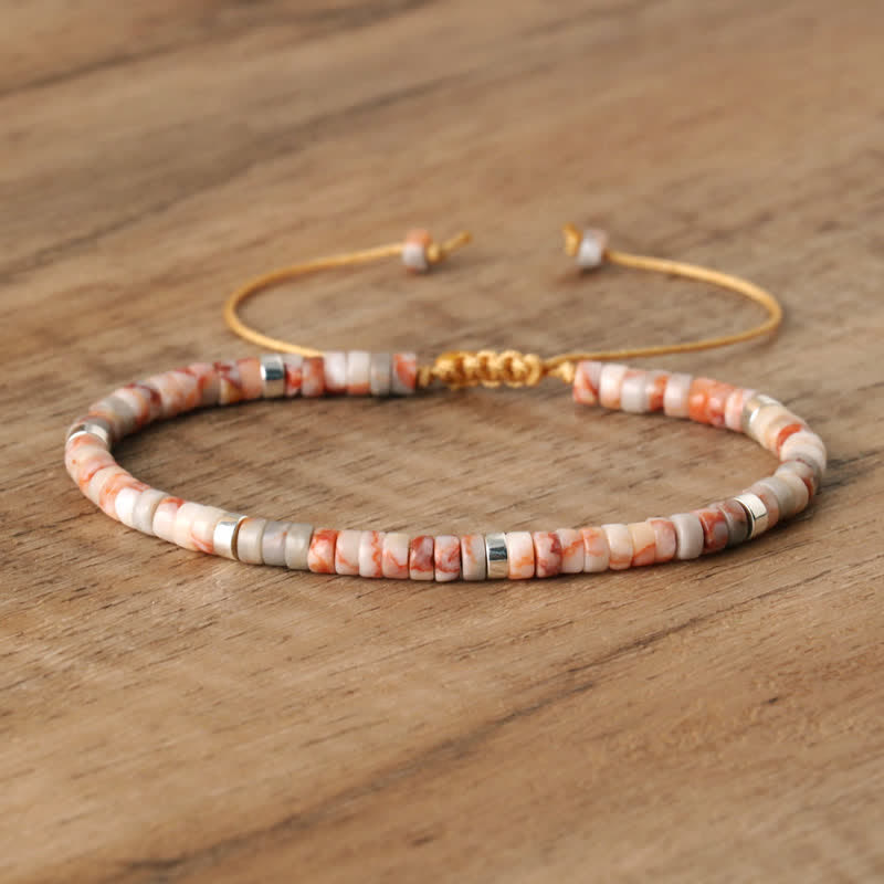 Armband aus Naturstein | Geflochten | Verstellbar | Edelstein-Rhodochrosit-Luzern Mode