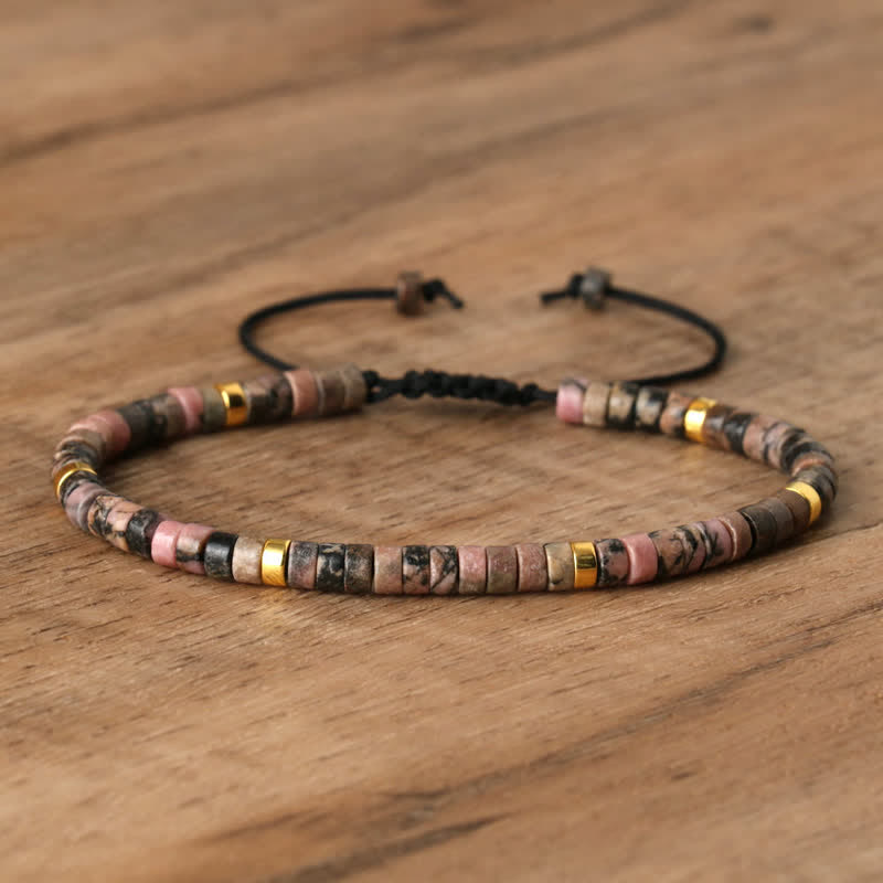 Armband aus Naturstein | Geflochten | Verstellbar | Edelstein-Rhodonit-Luzern Mode