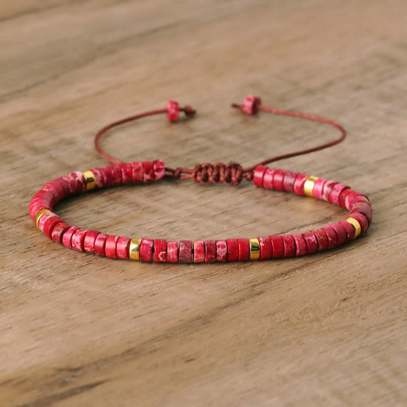 Armband aus Naturstein | Geflochten | Verstellbar | Edelstein-Rosa Kaiserstein-Luzern Mode