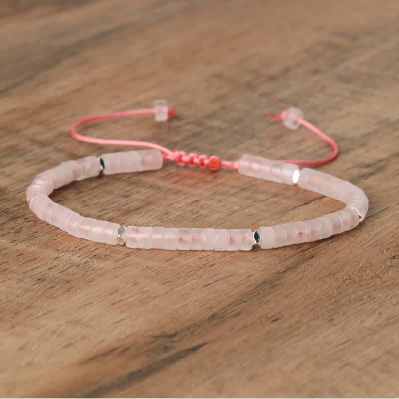 Armband aus Naturstein | Geflochten | Verstellbar | Edelstein-Rosenquarz-Luzern Mode