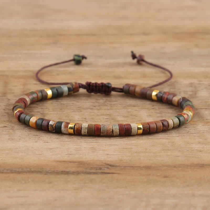 Armband aus Naturstein | Geflochten | Verstellbar | Edelstein-Rote Pinie-Luzern Mode