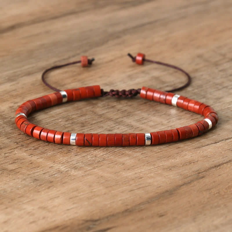 Armband aus Naturstein | Geflochten | Verstellbar | Edelstein-Roter Jaspis-Luzern Mode