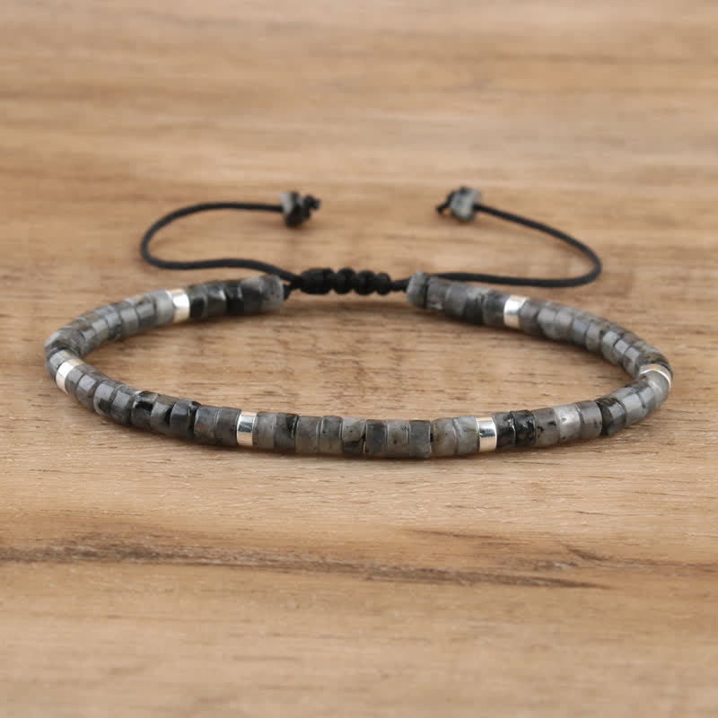 Armband aus Naturstein | Geflochten | Verstellbar | Edelstein-Schwarzer Blitzstein-Luzern Mode