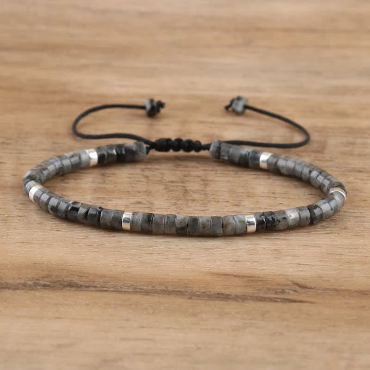 Armband aus Naturstein | Geflochten | Verstellbar | Edelstein-Schwarzer Blitzstein-Luzern Mode