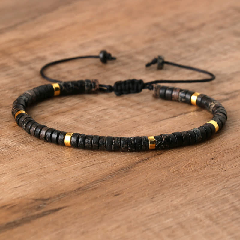 Armband aus Naturstein | Geflochten | Verstellbar | Edelstein-Schwarzer Kaiserstein-Luzern Mode