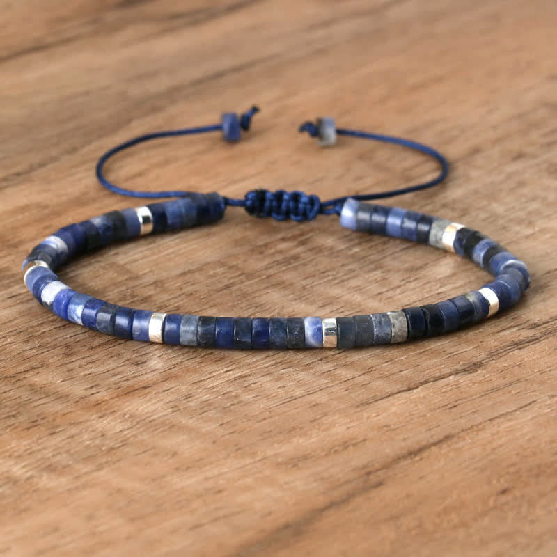 Armband aus Naturstein | Geflochten | Verstellbar | Edelstein-Sodalith-Luzern Mode