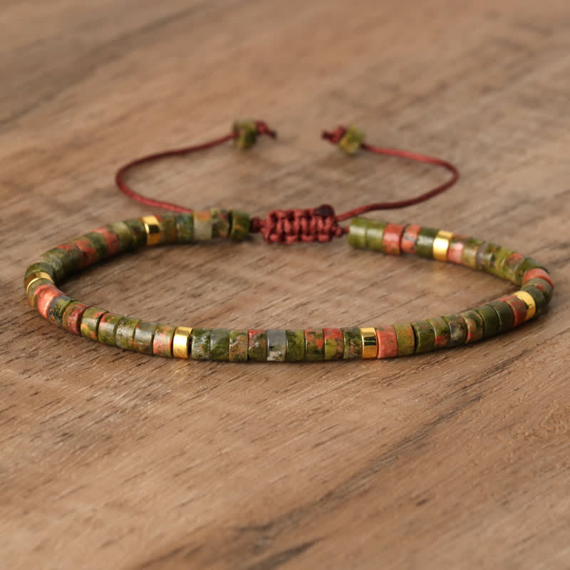 Armband aus Naturstein | Geflochten | Verstellbar | Edelstein-Unakit-Luzern Mode