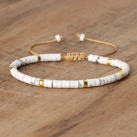 Armband aus Naturstein | Geflochten | Verstellbar | Edelstein-Weißer Türkis-Luzern Mode