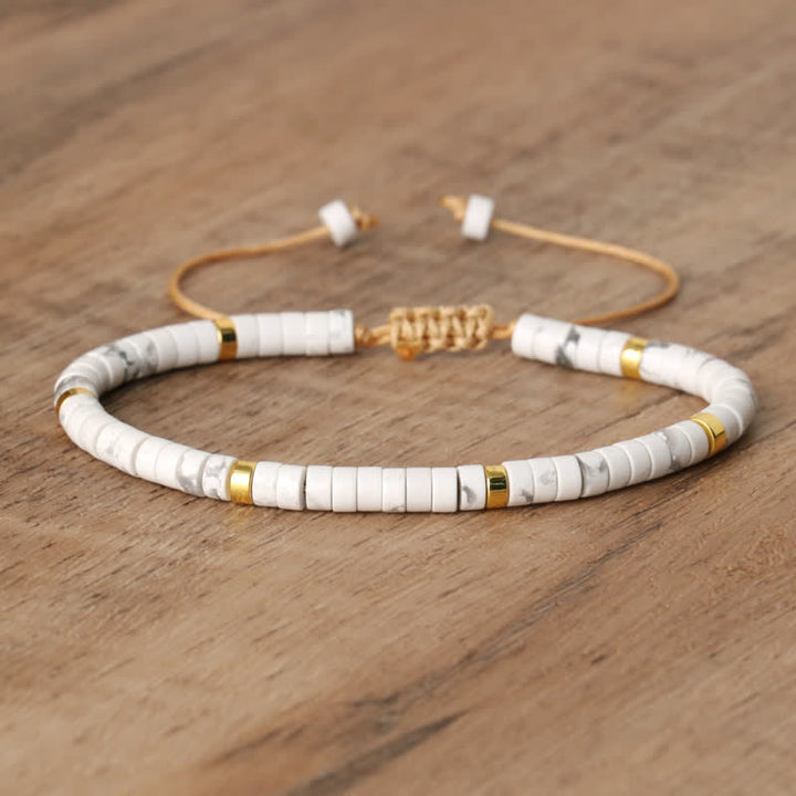 Armband aus Naturstein | Geflochten | Verstellbar | Edelstein-Weißer Türkis-Luzern Mode