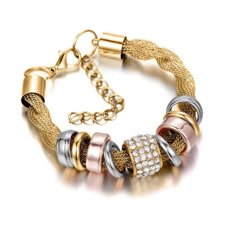 Verflochtenes Damenarmband mit Strass und Ringen Design-Gold-Luzern Mode