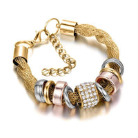 Verflochtenes Damenarmband mit Strass und Ringen Design-Gold-Luzern Mode