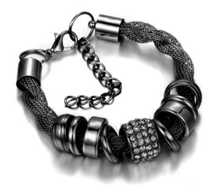 Verflochtenes Damenarmband mit Strass und Ringen Design-Schwarz-Luzern Mode