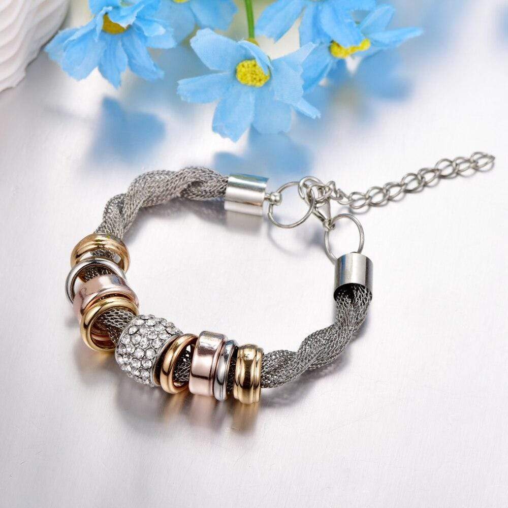 Verflochtenes Damenarmband mit Strass und Ringen Design-Luzern Mode