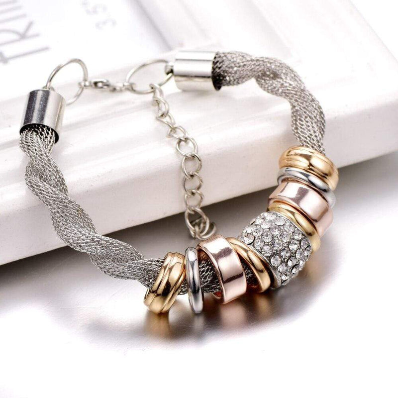 Verflochtenes Damenarmband mit Strass und Ringen Design-Luzern Mode