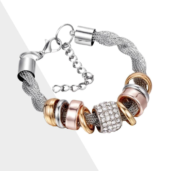 Verflochtenes Damenarmband mit Strass und Ringen Design-Luzern Mode