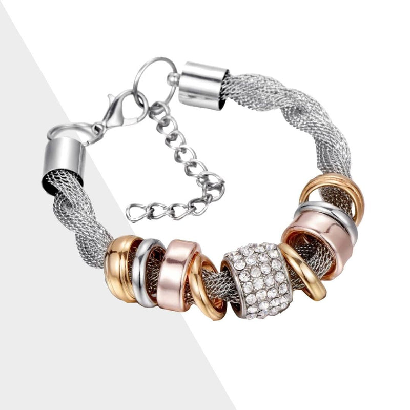 Verflochtenes Damenarmband mit Strass und Ringen Design-Luzern Mode