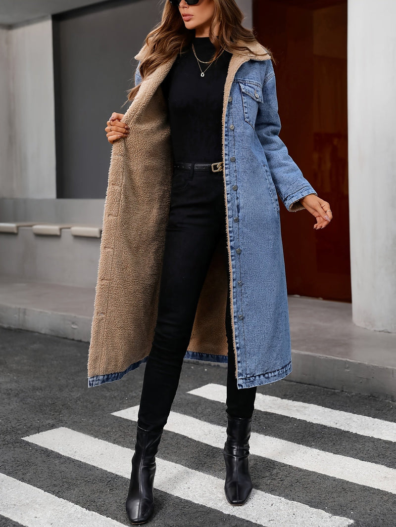 Damen Jeansmantel Lang - Modischer Denim Trenchcoat-Luzern Mode