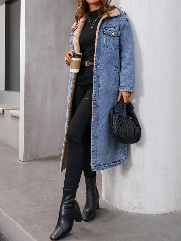 Damen Jeansmantel Lang - Modischer Denim Trenchcoat-Luzern Mode