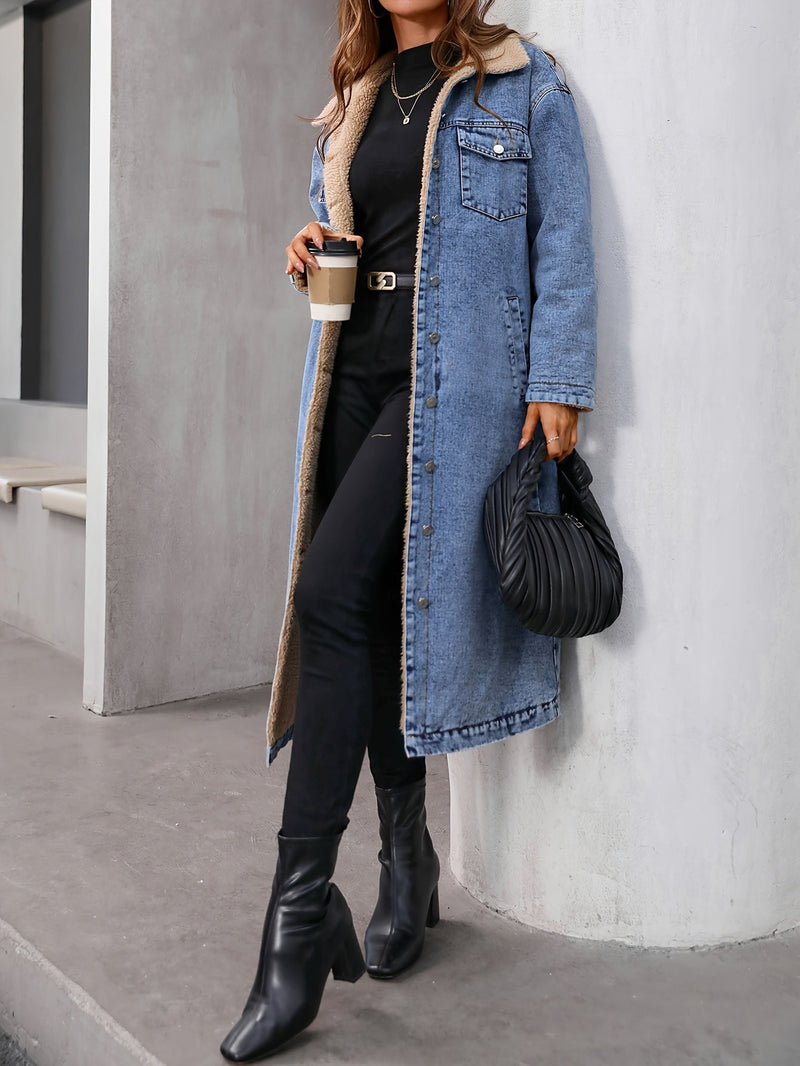 Damen Jeansmantel Lang - Modischer Denim Trenchcoat-Luzern Mode